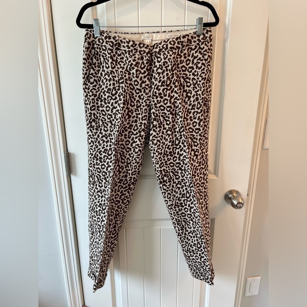 J. CREW Size 4 Cafe Capri Pants Léopard Print 100%‎ Linen